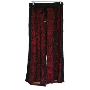 Roberto Cavalli Beach Women Wide Leg Pants Size Small Red Snake Print Semi Sheer